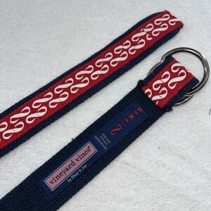 Vineyard Vines Women's Belt Canvas Red & Navy Silver D Ring Belt One Size USA